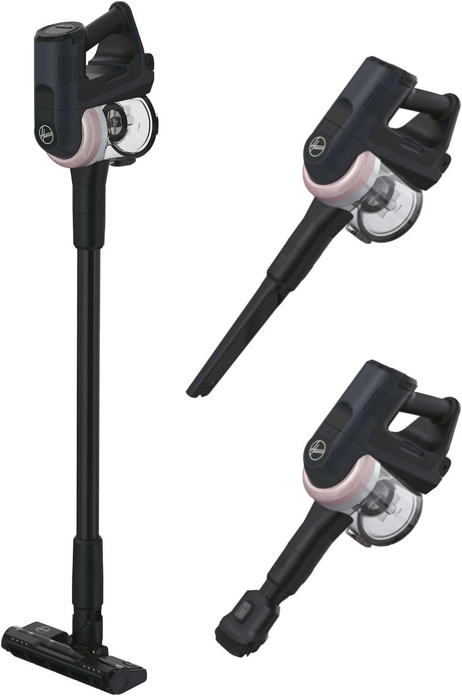 Hoover Steelstofzuiger HF401H Draadloze stofzuiger, 42 AW, ultra-handig 360 graden, grijs, zilver, licht, premium harde vloeren en parket, space roze
