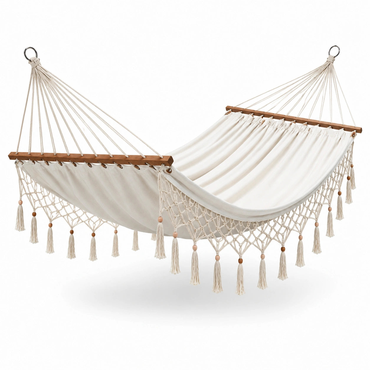 Amaca in Cotone con Barre in Legno Crema 200x150 cm