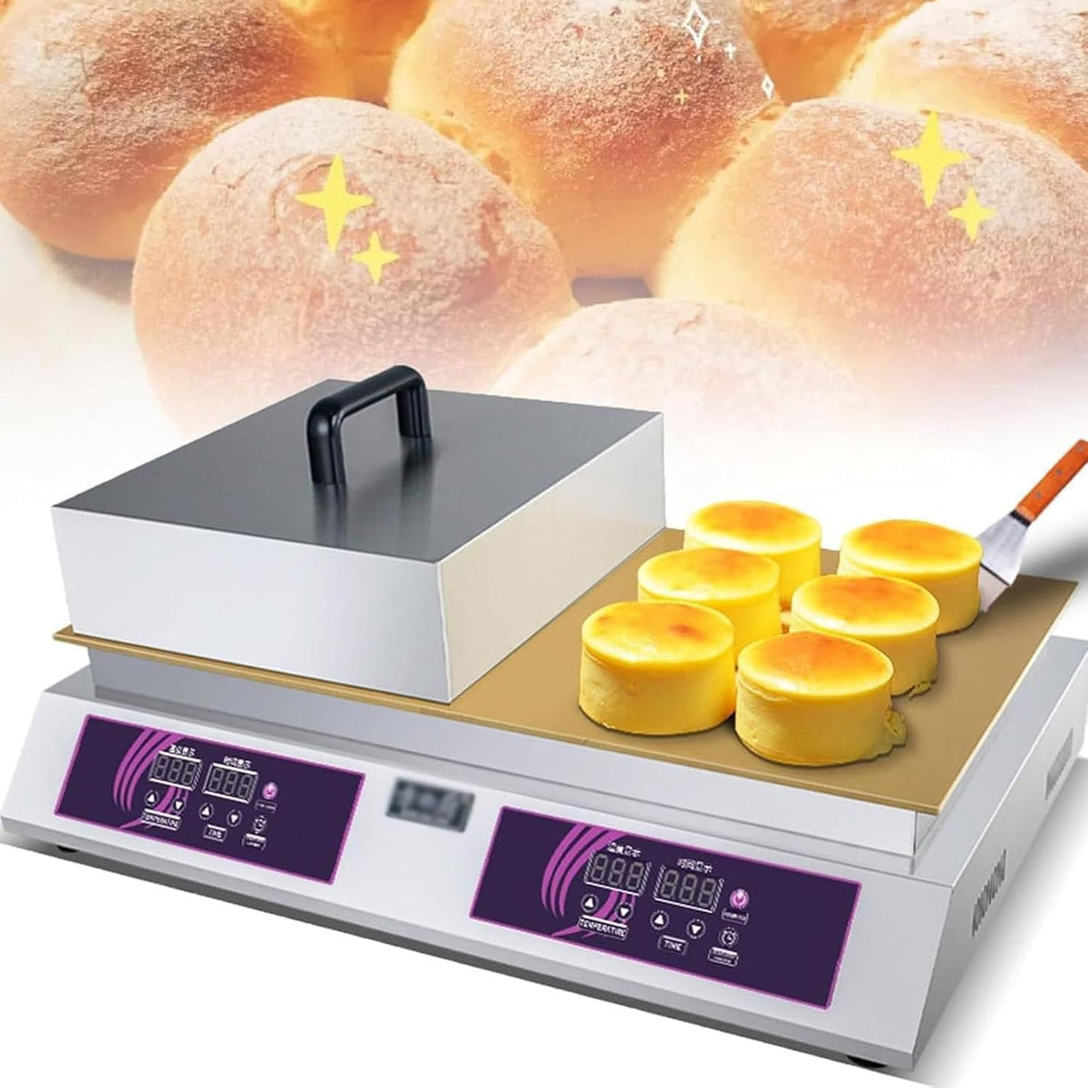 Xnxysmkj Wafelmaker Commerciële Souffle Machine, Cupcake Maker Roestvrijstalen Anti-aanbak Luchtige Pannenkoeken Muffins Machine, voor Restaurants
