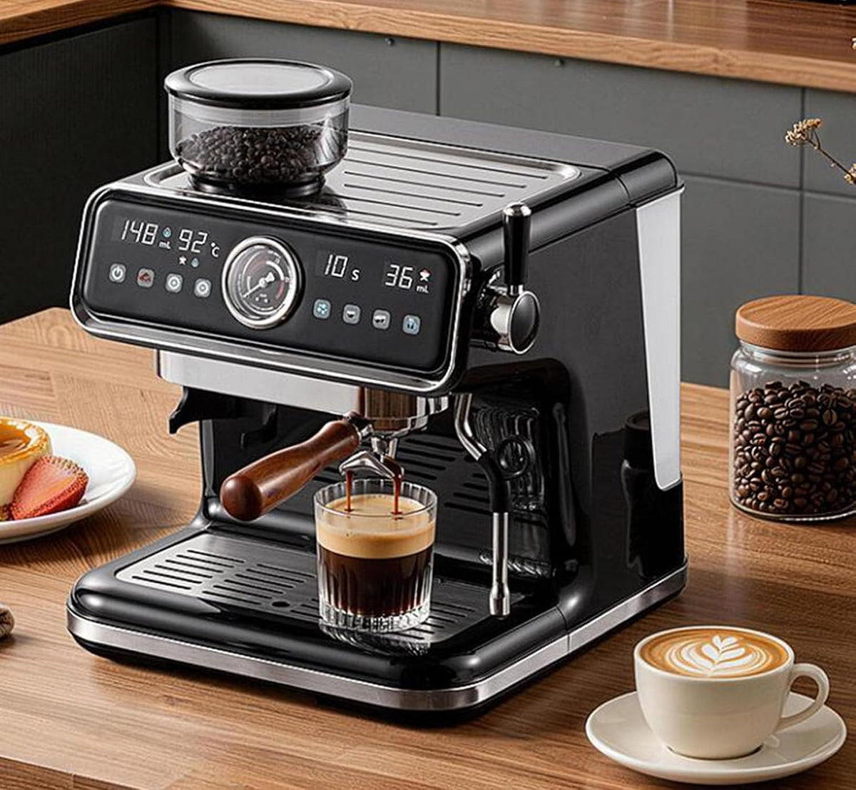 ToayNia Espressomachine Koffiemolen & 20 Bar, Grote Watertank van 3,5L, 18 Instelbare Maalstanden, Volautomatische Koffiemolen