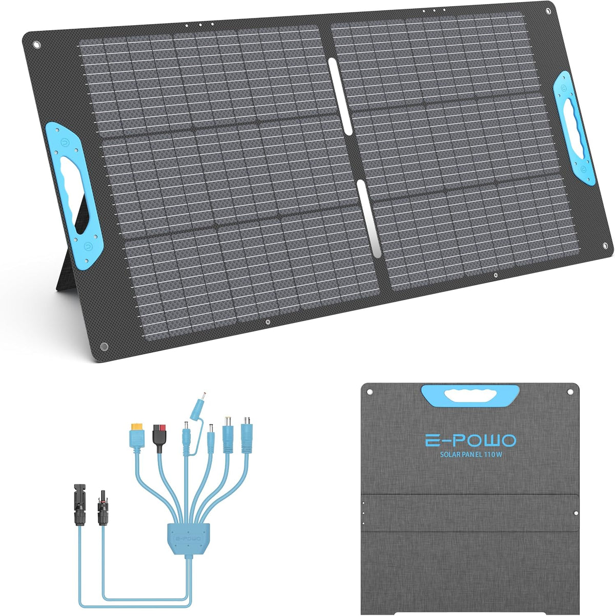 E-POWO Monokristallijne zonnepanel 110W draagbaar zonnepaneel, 23,5% hoog rendement ETFE opvouwbare zonnepanelen oplader, QC3.0 USB, IP67 waterdicht