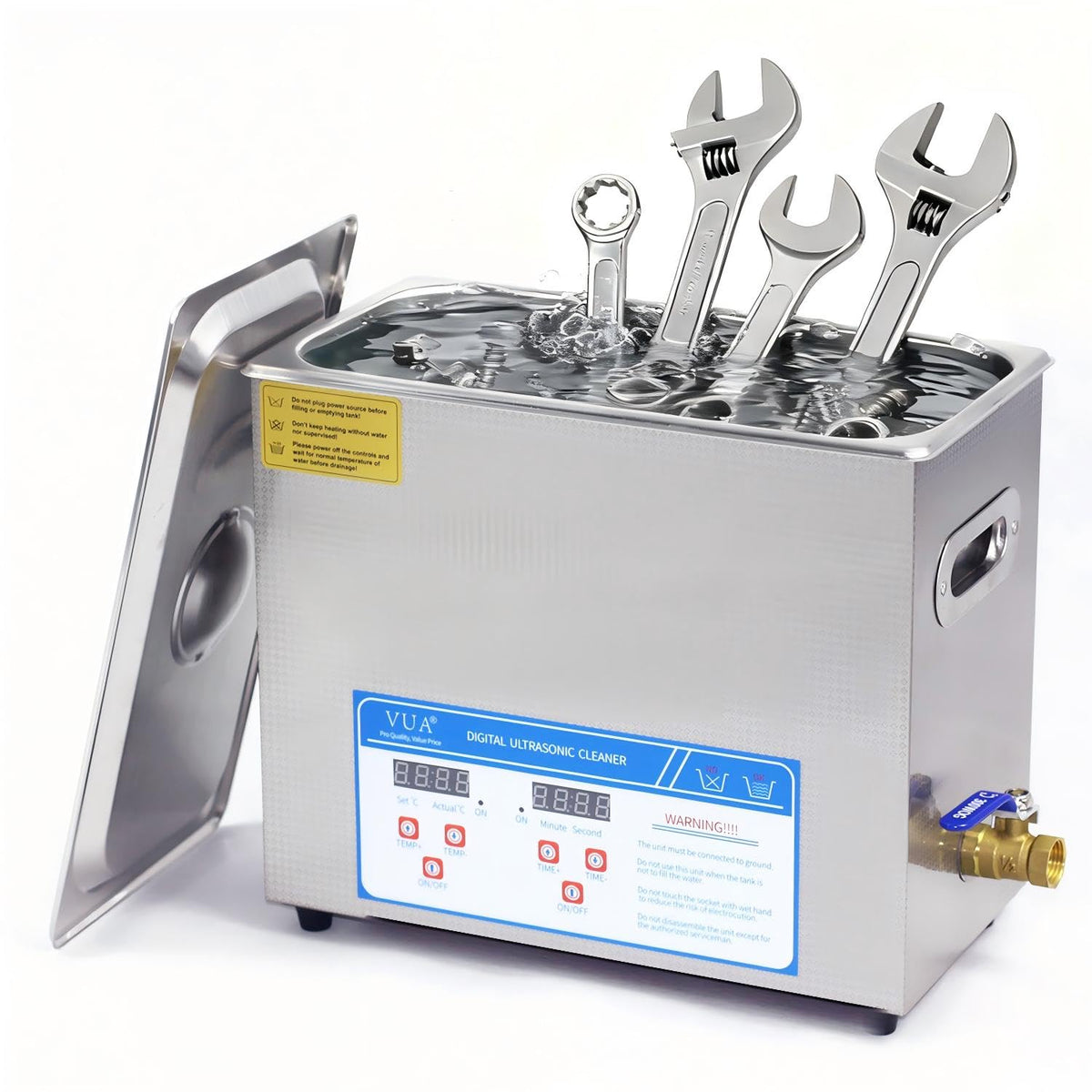 VUA Ultrasone reiniger, Commerciële ultrasone reiniger 6 l, met verwarmde 300 W reiniger, met digitale timer en verwarming