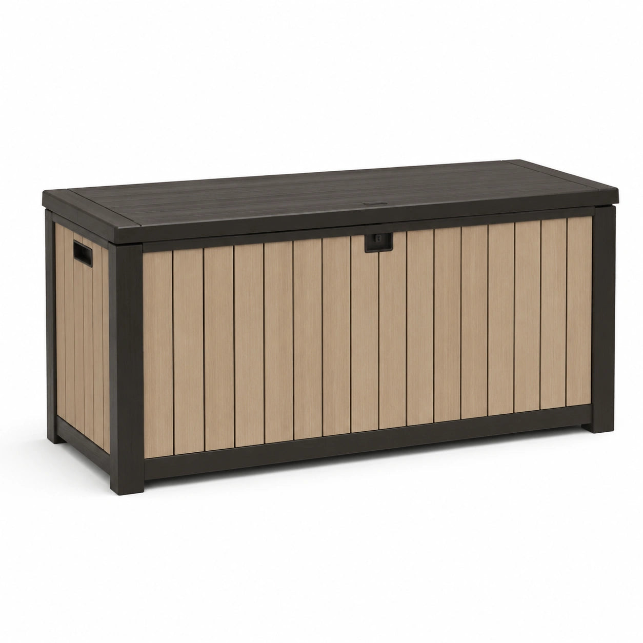 Baule da esterno in legno e plastica marrone e nero
