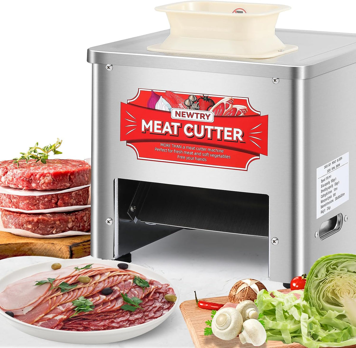 Newtry Snijmachines Commerciële vleessnijder 3,5 mm lemmet 160 kg/h, voor gastronomie