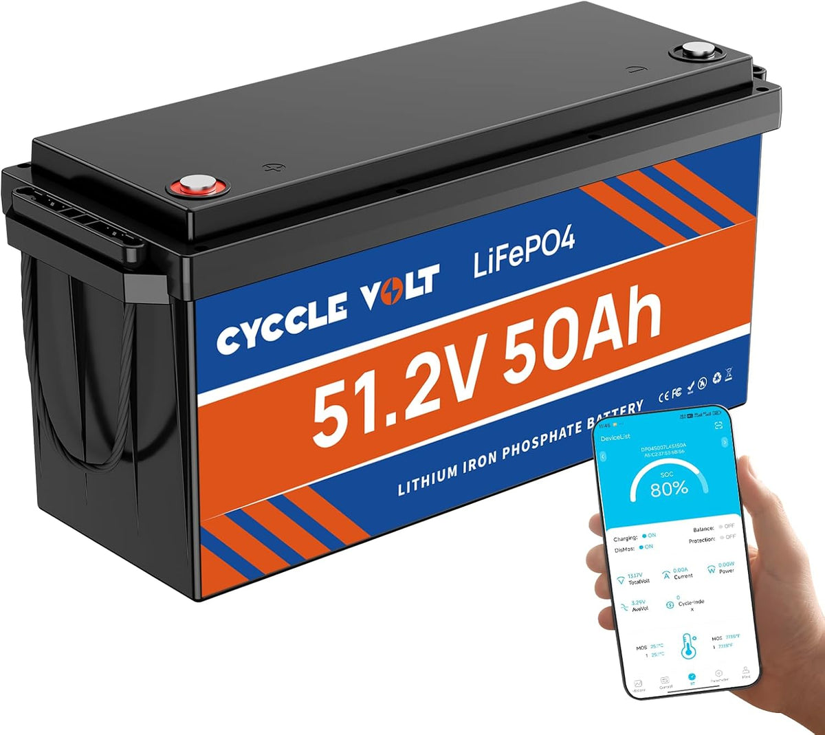 Cycclevolt Stationaire accu's LiFePO4 lithiumbatterij 48V 50Ah miniformaat, ingebouwd 50A BMS, Cycclevolt lithiumbatterij, met klasse A-cellen, karren