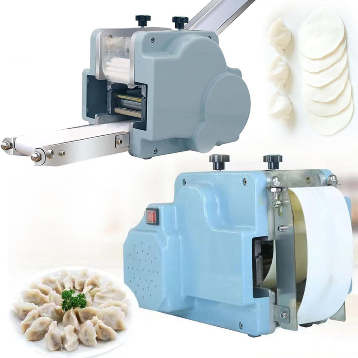 Lqqyjsm Pastamachine 140w Commerciële Dumpling Skin Machine, Met 8cm Ronde Vorm Wonton Wrapper Deegmaker 50-60 Stuks/Minuut, RavioliSkinMold