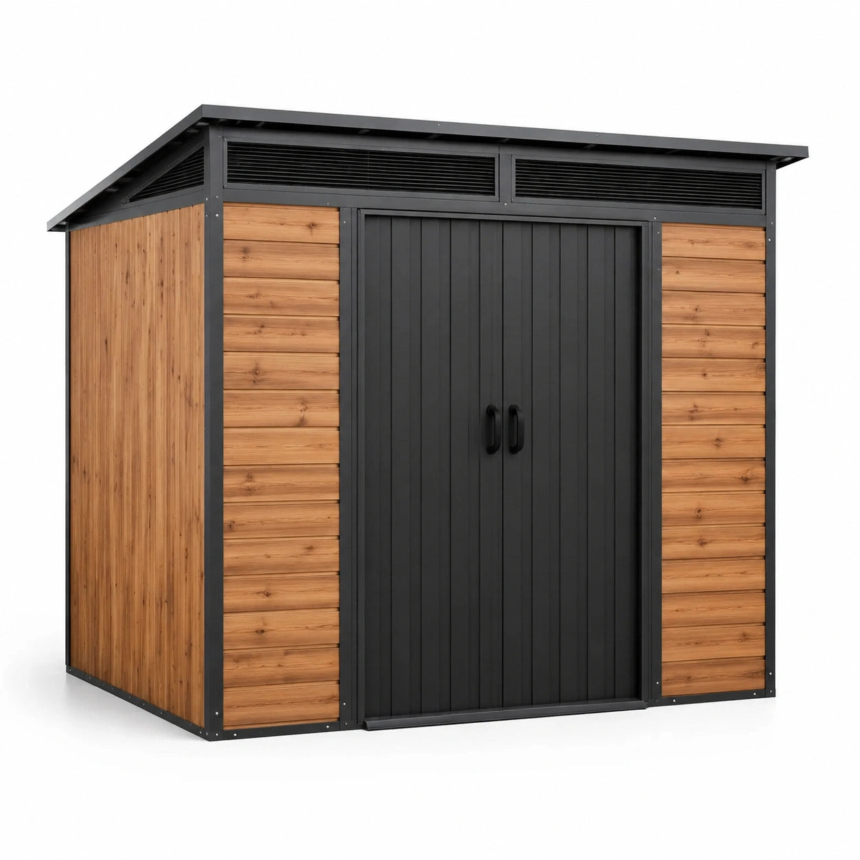 Ripostiglio da giardino in metallo e pino con tetto ventilato 243x162x188 cm nero/marrone