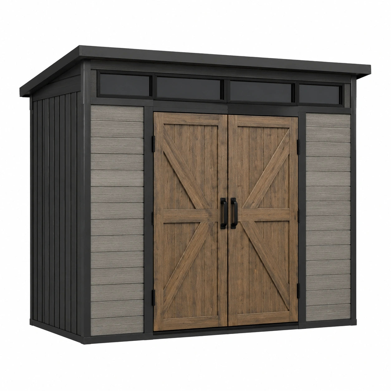 Casetta da giardino in legno e metallo con finestre in vetro acrilico 183 cm x 230 cm x 245 cm
