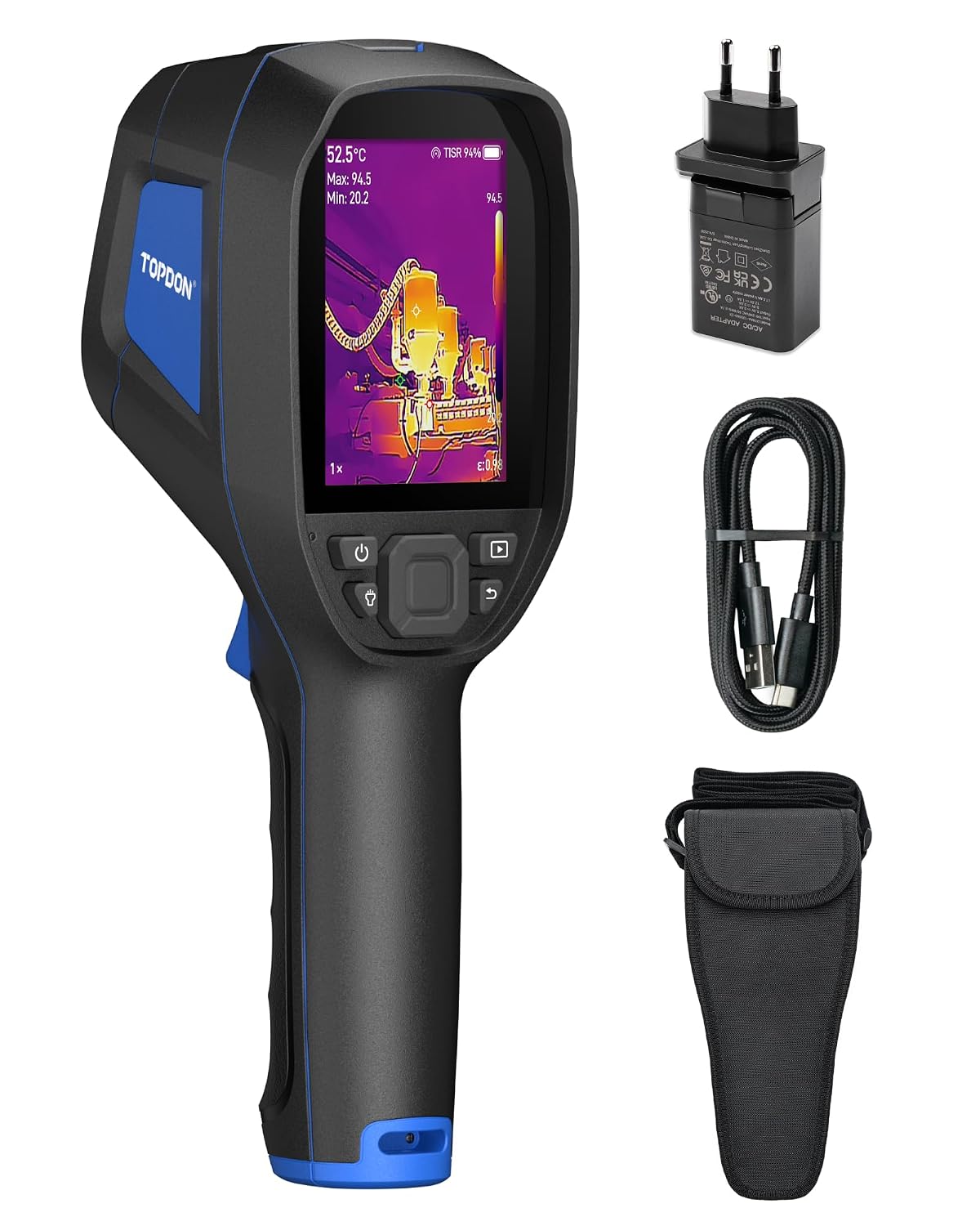 Topdon Thermische camera's Warmtebeeldcamera TC004, 12 uur looptijd, 320x240 IR-resolutie, -20 °C tot 350 °C, 16 GB RAM, met video-opname