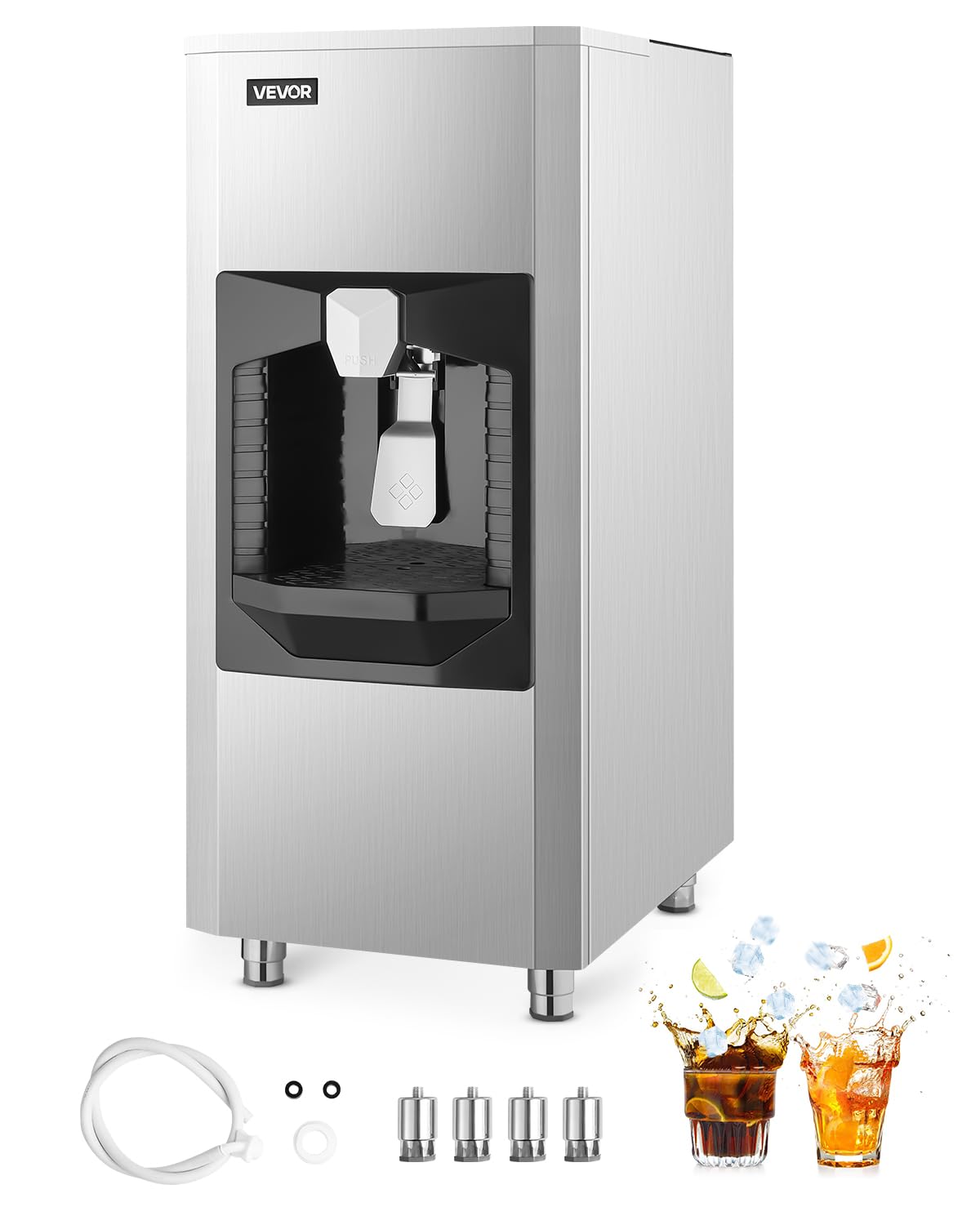 Vevor Ijsmachine IJsdispenser ijsreservoir, met 80 kg inhoud, 9 kg/min, automatische ijsafgifte, met hakmolen, in hoogte verstelbare poten