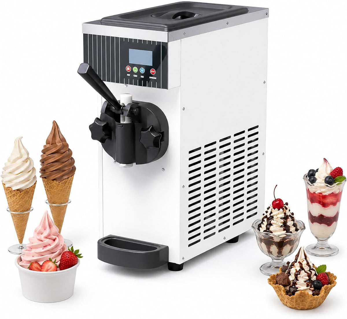 Hcauynn Ijsmachine Professionele zachte, productie van 4-5 l/h, 220 V, wit, voor cafés en food truck, compact design