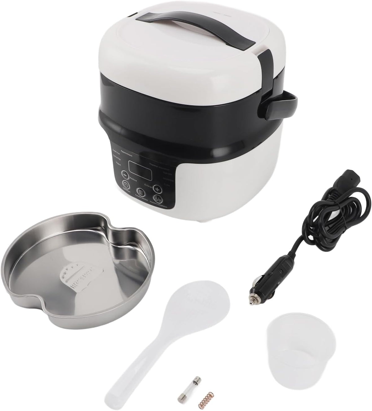 Vomeko Rijstkoker 12V/24V mini-, 2L autorijstkoker, niet-klevende voering 7-traps warmteregeling Mini elektrische rijstkookpot, mini slimme rijstkoker