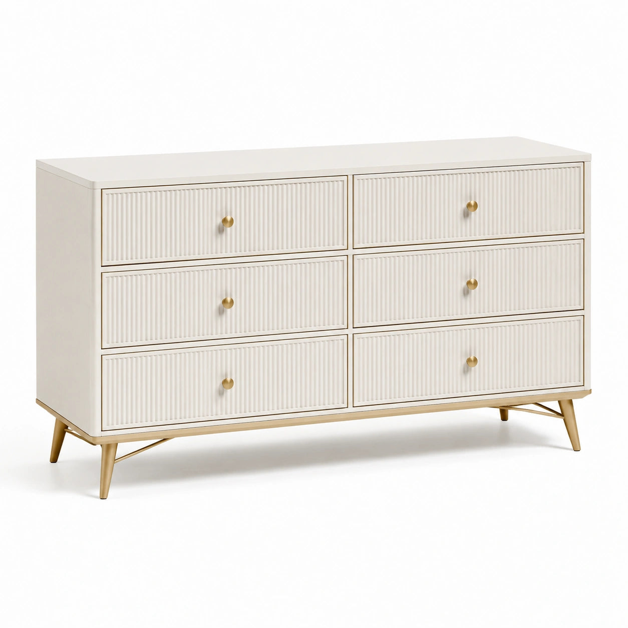 Cassettiera a sei cassetti in legno MDF e metallo dorato