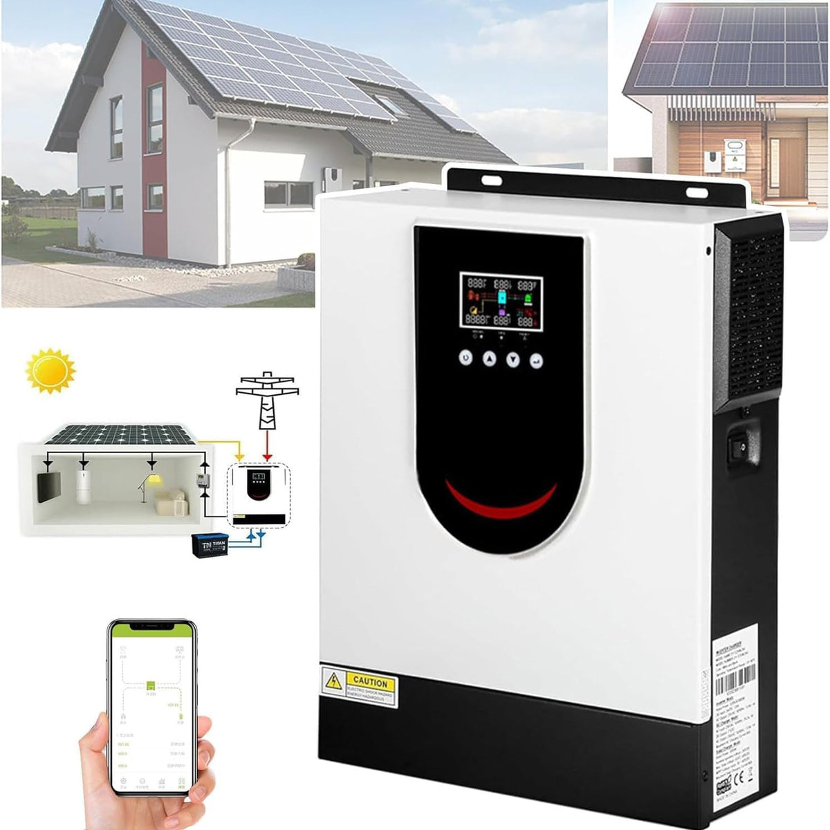 Hybride omvormer Nuxyyds 1.0-10,2 Kw Zonne, 12v 24v 48v Zuivere Sinusomvormer Off, 40/80/120/160 a Mppt, Grid Gebruik 1.0KW, Grid Lader, Met Lcd