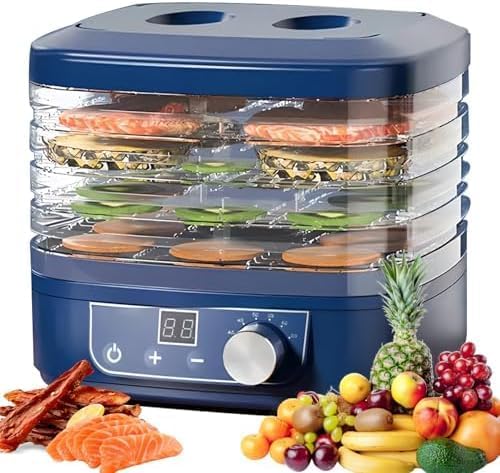 Voedseldroger Huis en Keuken, met instelbare temperatuur van 35-70°C, 72-uurs timer, met 5 trays, 220W elektrische fruitdroger, compacte Fresh Dryer