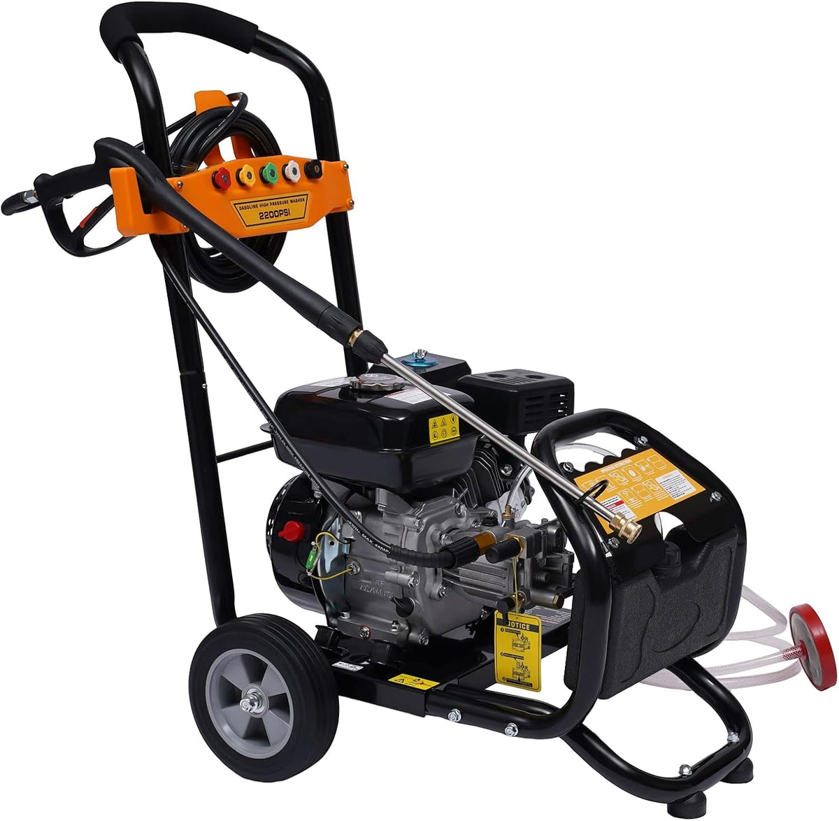 Hogedrukreiniger Queeucaer, 7,5 pk, met 5 sproeiers (handbediend), benzine, oppervlaktereinig, motor, professionele set, industrie, stoomstraler