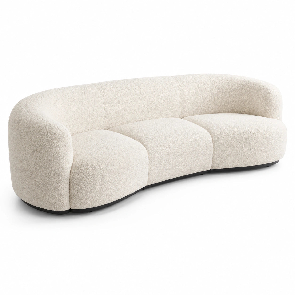 Divano curvo in tessuto bouclé bianco 220cm