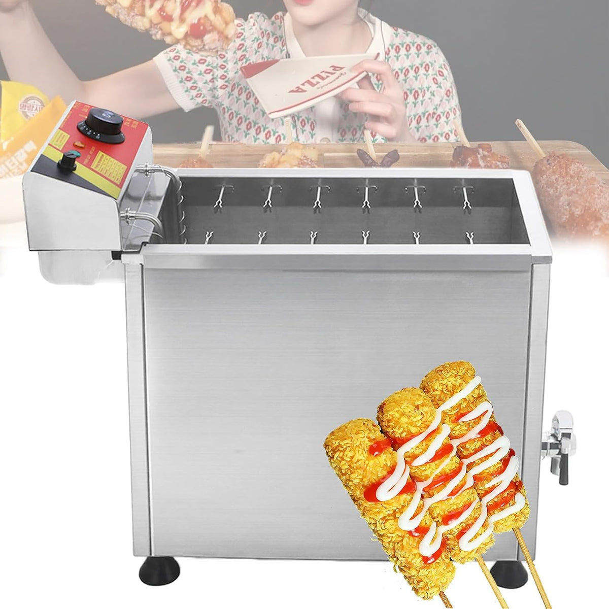 Feiphla Friteuses Corndog Frituurpan 21l CommerciëLe 3000w Hotdog Kaassticks, Voor Restaurant Electric