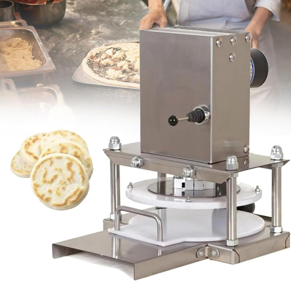 Broodbakmachine Generisch Elektrische deegpers van roestvrij staal, met 22 cm drukplaat, 2,0 kW motor, 285 x 238 x 335 mm, 110 V, taartpers