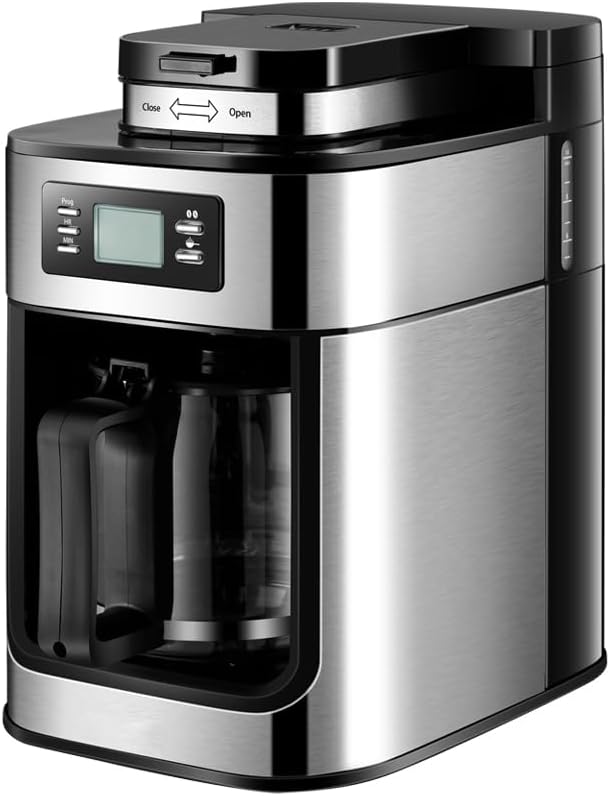 Hyexu Koffiezetapparaat, 1050 W, 1,2 l, 2 tot 8 kopjes, met timer, automatisch koffiezetapparaat, grote capaciteit, druppel, warm houden