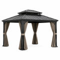 Gazebo in metallo con tende in poliestere 300x300x270 cm nero e beige