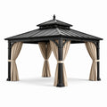 Gazebo in metallo nero con tende in poliestere beige