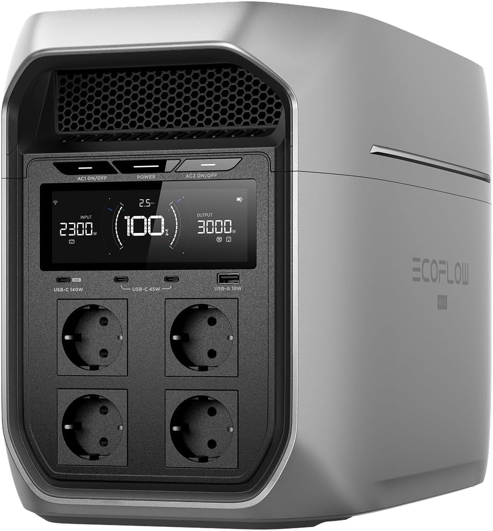 EF Ecoflow Aggregat Ecoflow Delta 3 Max Plus Draagbaar powerstation, 3000 W AC-uitgang, 2048 Wh, uitbreidbaar tot 10 kWh, 0-80% lading in 47 minuten