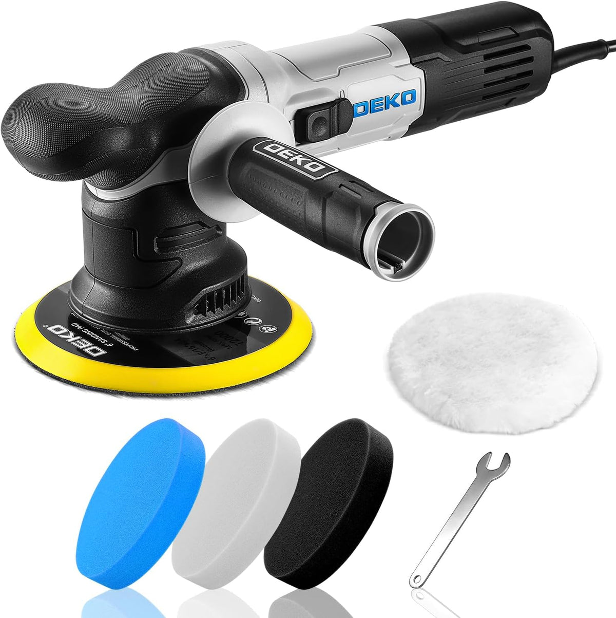 Dekopro Polijstmachine 6 Inch Dual Action Orbitale Buffer, 6 Variabele Snelheden 1800-5500 RPM Willekeurige Buffer Kit, met 4 Polijsten Pads