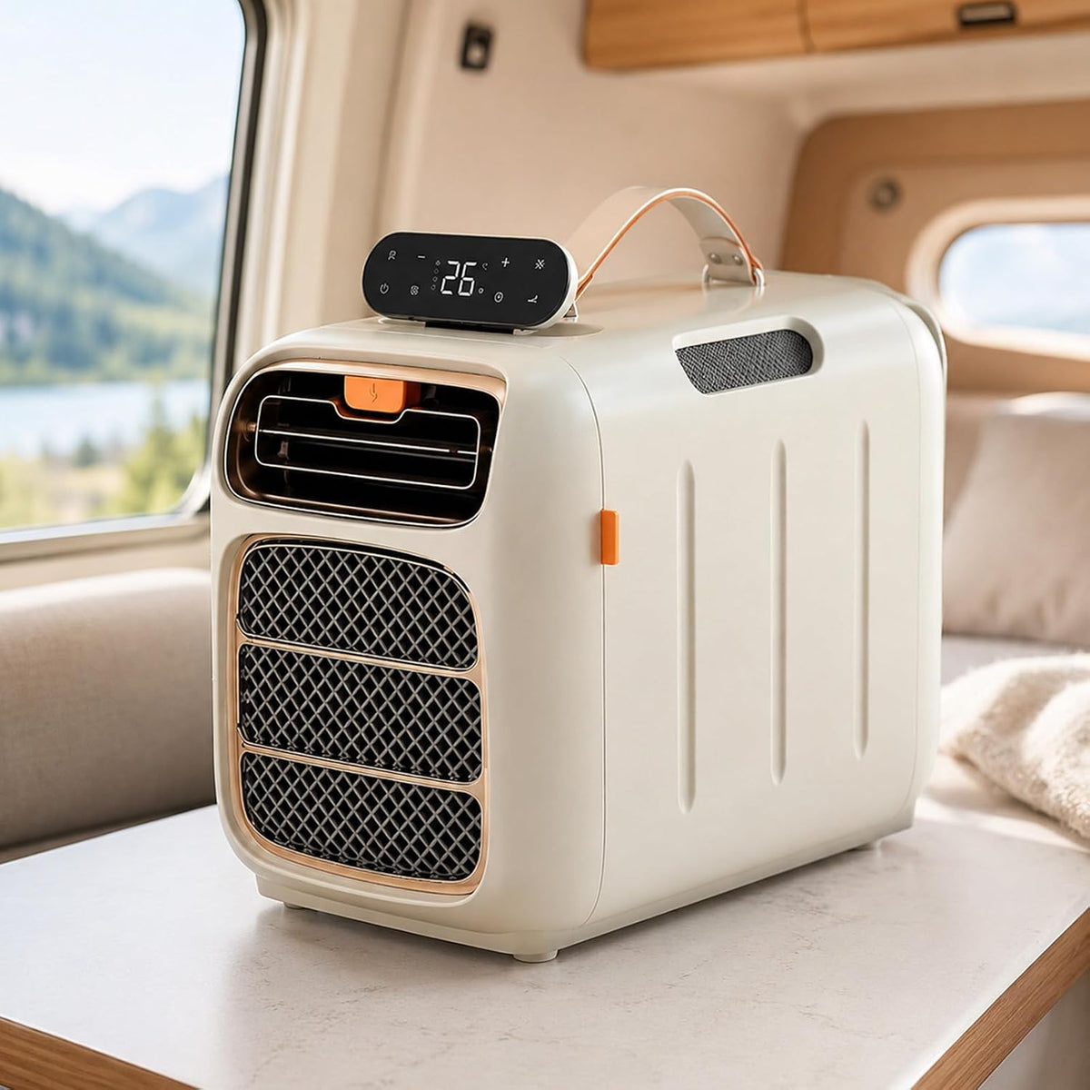 Mobiele airco lilishangmao Camping 4700 BTU, Mobiele Airco 420W, 3 Snelheden en Slaapstand, met Instelbare Timer, voor Tent, Caravan