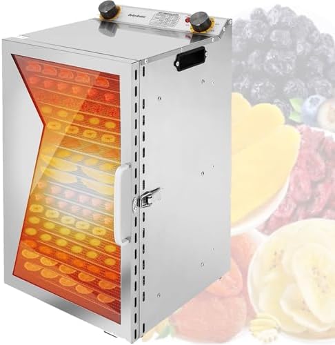 Htdre Voedseldroger Slimme roestvrijstalen, 8-laags vriesdroogapparaat, instelbare temperatuurregeling van 30-90 °C, voor fruit en vlees