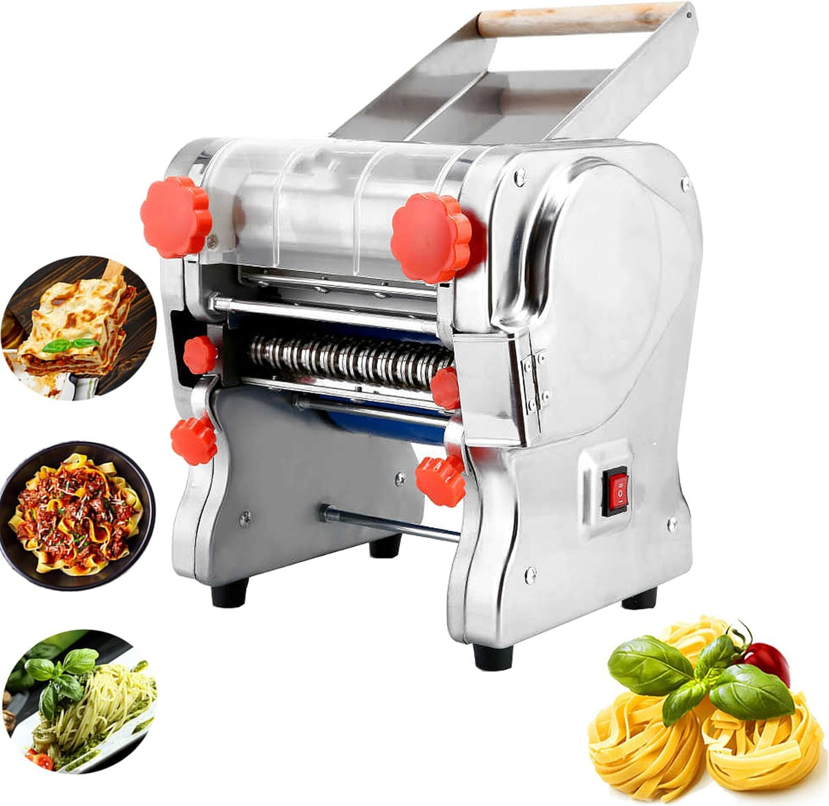 Pastamachine Whyydss Commerciële elektrische pastamaker, 550W/750W roestvrijstalen pastamaker, RollerWidth24cm, KnifeWidth18mm