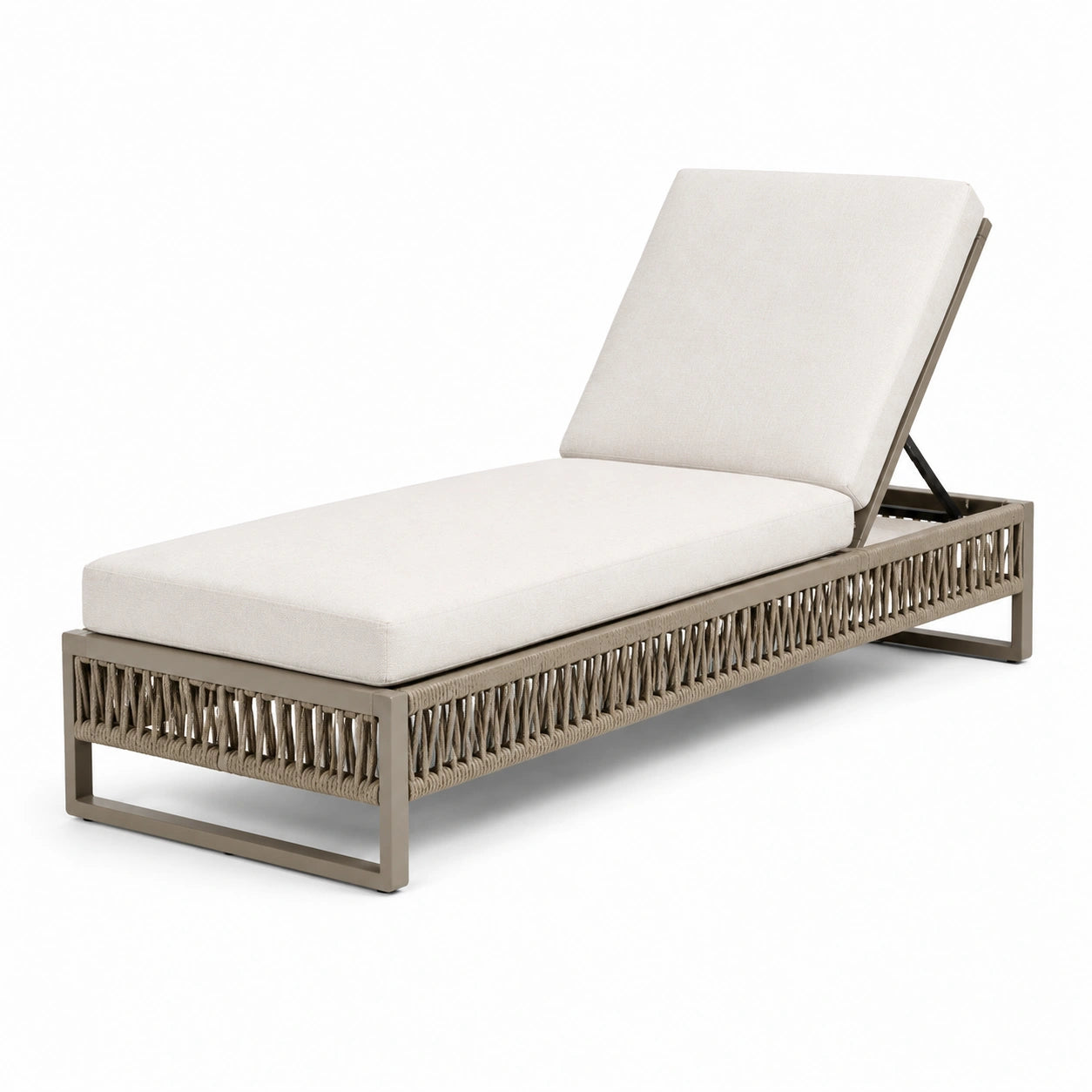 Lettino in metallo e corda con cuscino beige