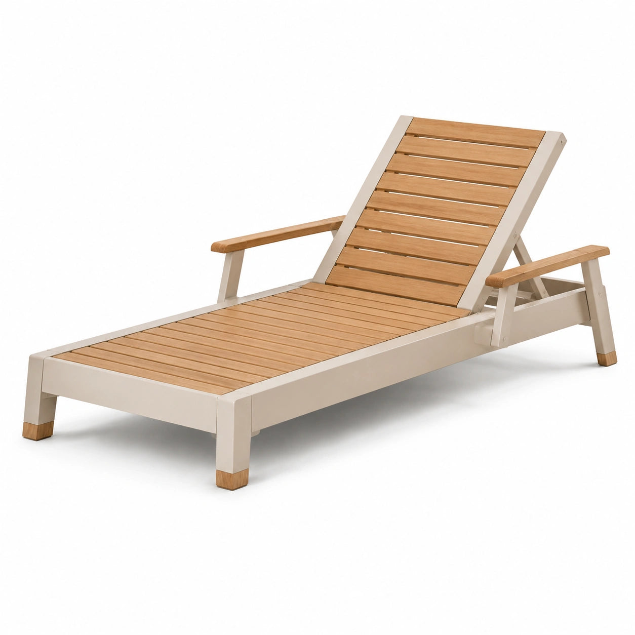 Lettino prendisole in legno di teak e alluminio avorio