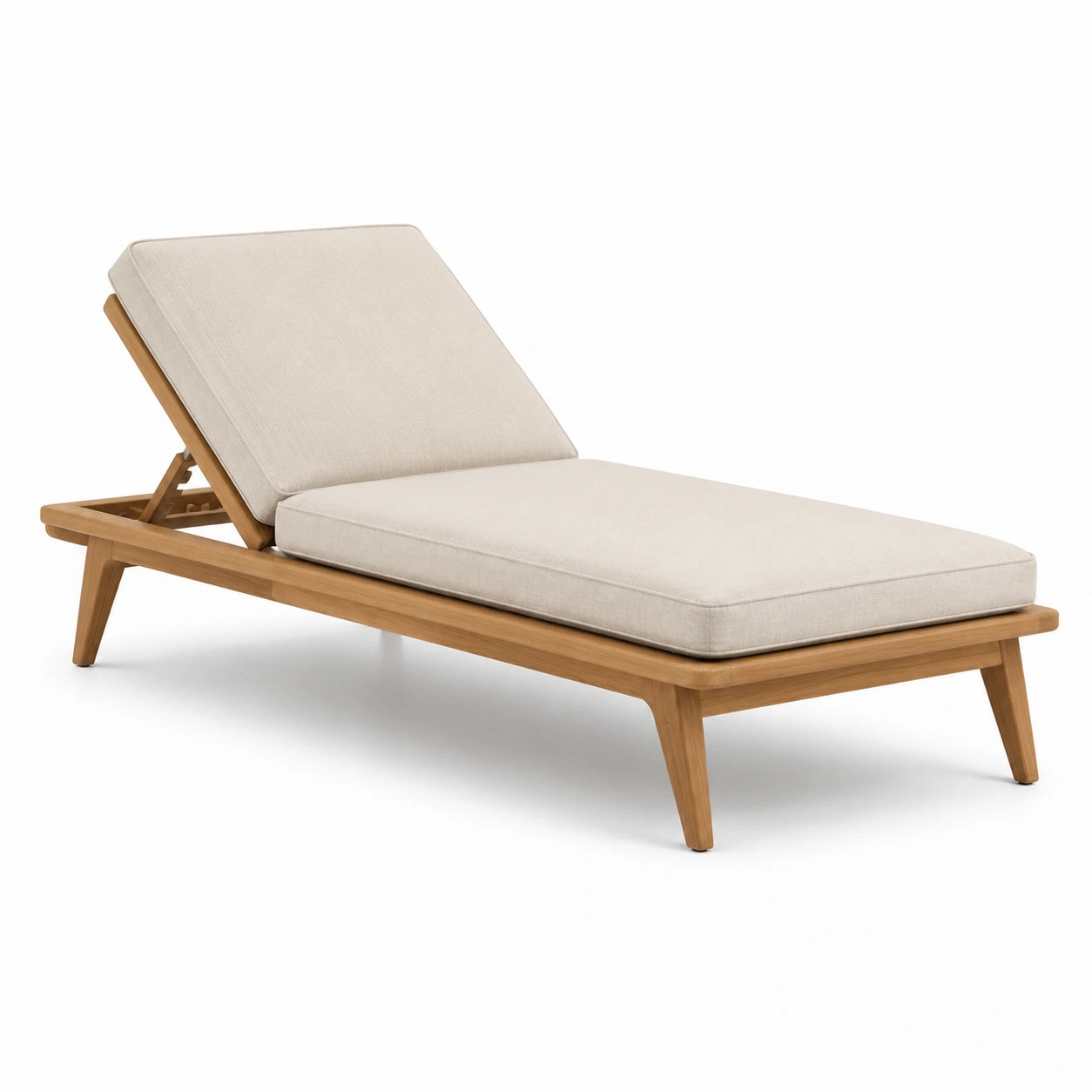 Lettino prendisole in legno con cuscini in tessuto beige regolabile