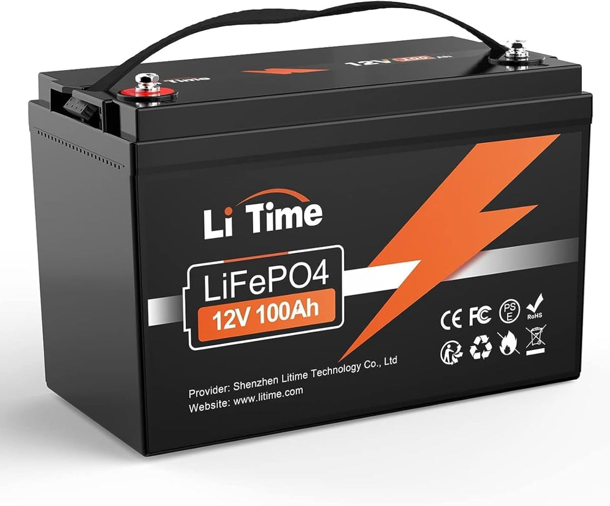 Litime Stationaire accu's LiFePO4 Accu 12V 100Ah Group 31, 100A BMS Lithium Accu, voor Camper