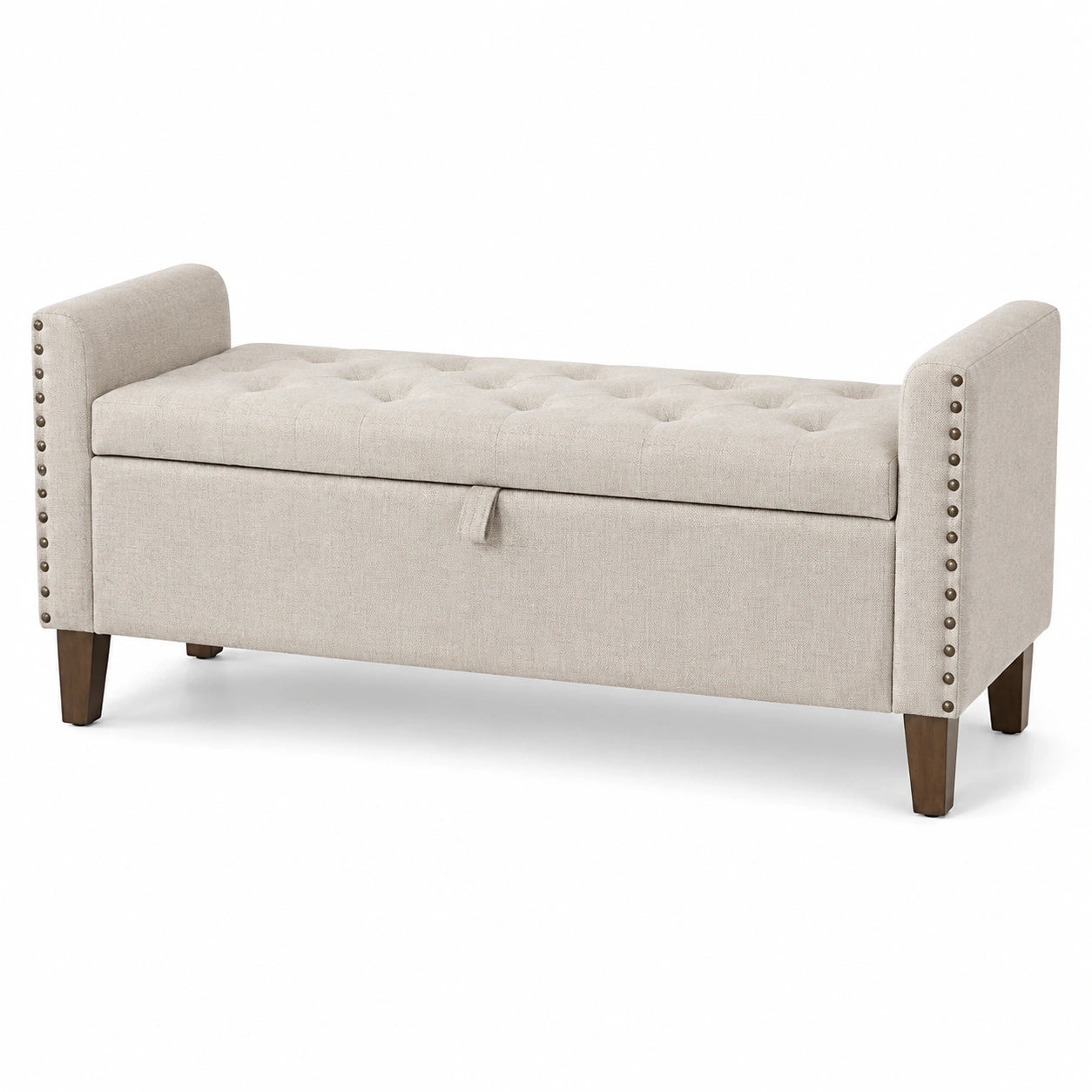 Panca contenitore legno e poliestere beige 120x40x50 cm