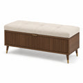 Cassapanca in legno con cuscino in tessuto poliestere marrone e beige
