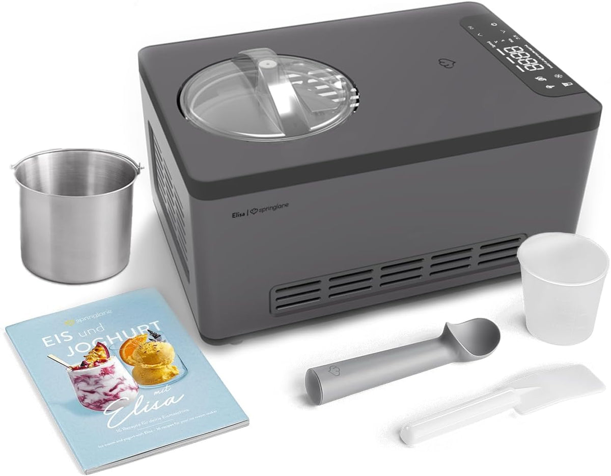 Ijsmachine Springlane Kitchen Springlane Elisa & yoghurtmaker 2,0 L, zelfkoelende compressor 220 W, incl. roestvrijstalen extra container