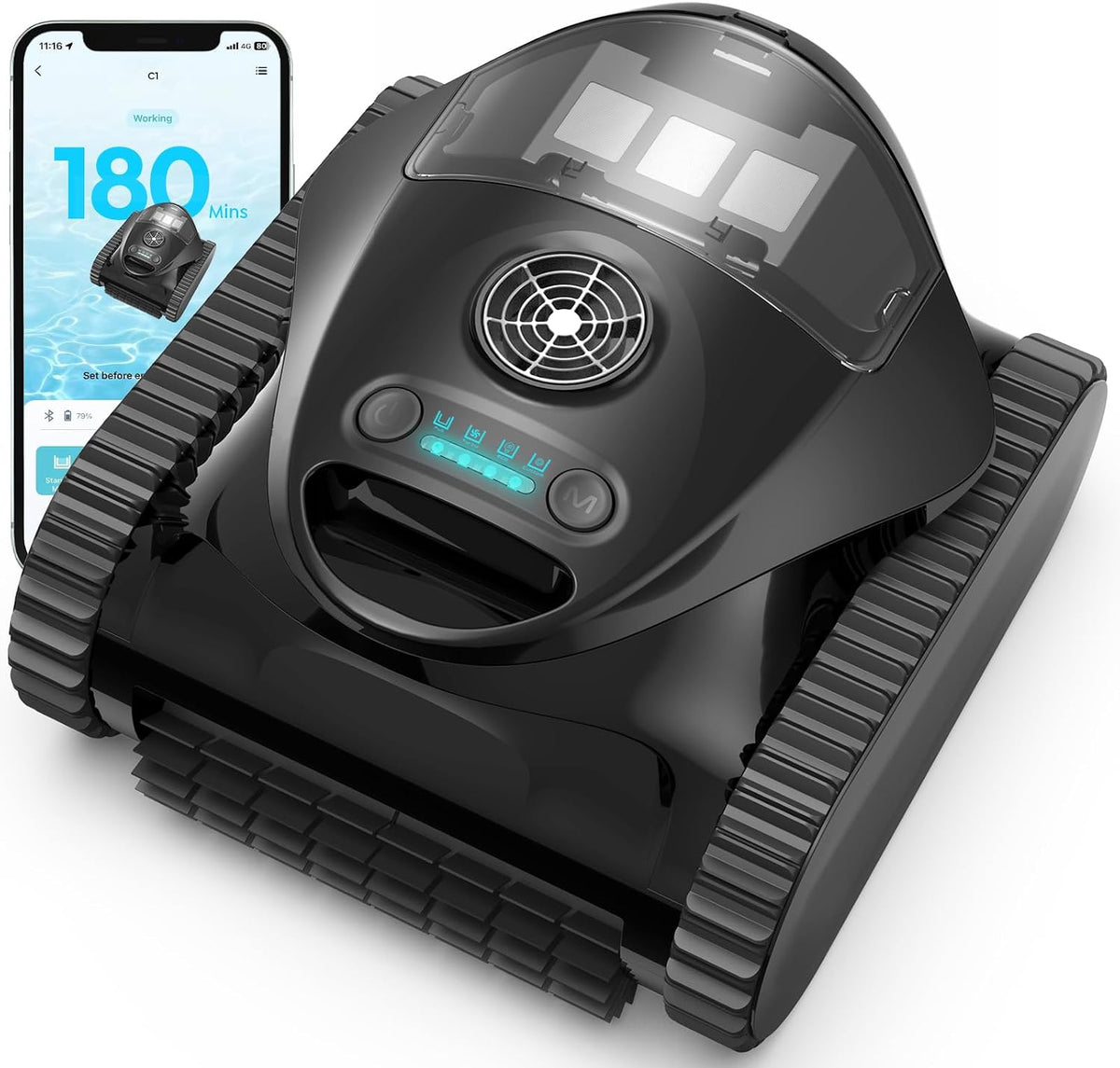 Brinbo Zwembadrobot C1, 7 reinigingsmodi, 180 minuten batterijduur, voor zwembaden tot 150 m2, voor bodem en muur, dubbel filter, krachtige stofzuiger