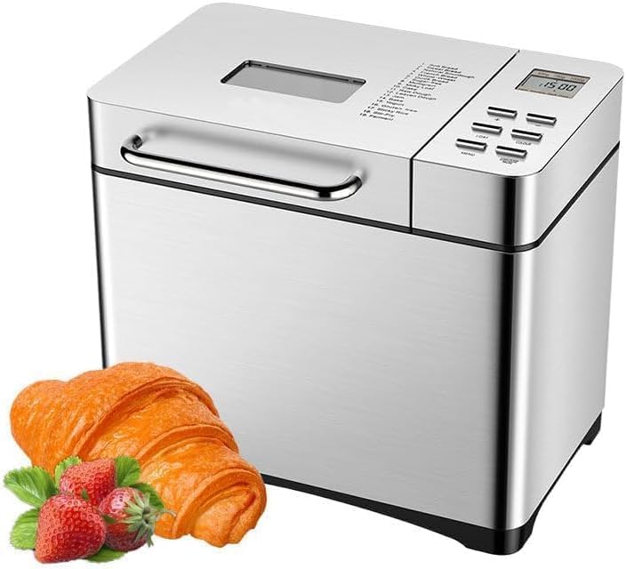 Broodbakmachine Automatische, met roestvrijstalen ontwerp, digitaal aanraakpaneel, notendispenser, glutenvrije opties, deeg, jam en yoghurtfuncties