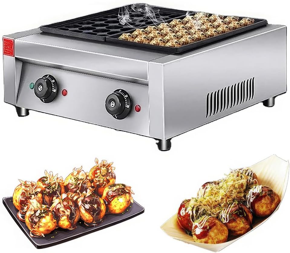 Takoyakimaker Commerciële Takoyaki-machine, 2000 W Takoyaki-machine, Met 56 Gaten En 2 Octopus-gehaktbalmachines, Met Dubbele Plaat, Met Verwarming