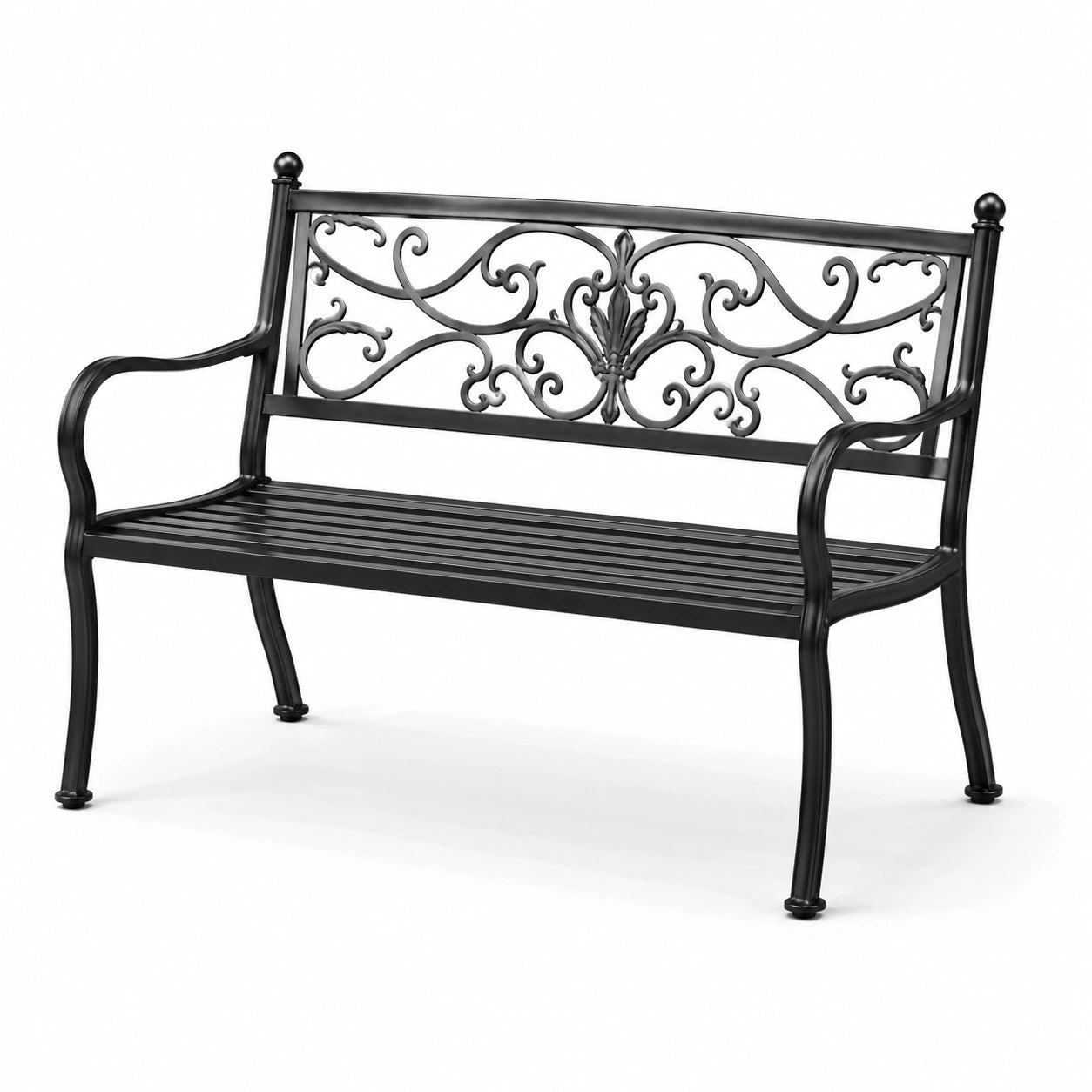 Panchina da giardino in metallo nero 128x60x85 cm