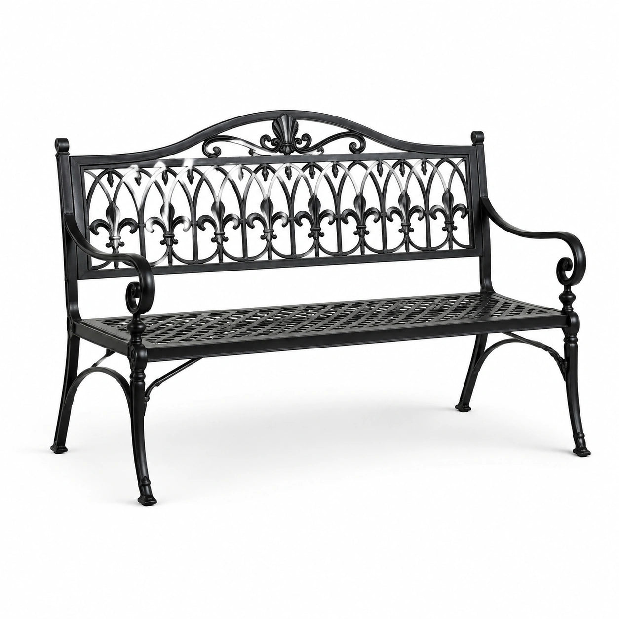 Panchina da giardino in ferro nero 128x52x87 cm
