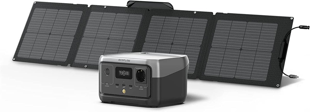 EF Ecoflow Aggregat Ecoflow River 2 draagbaar powerstation, met 110 W zonnepaneel, tot 600 W vermogen, 256 Wh zonnegenerator, met LifeP04, camping