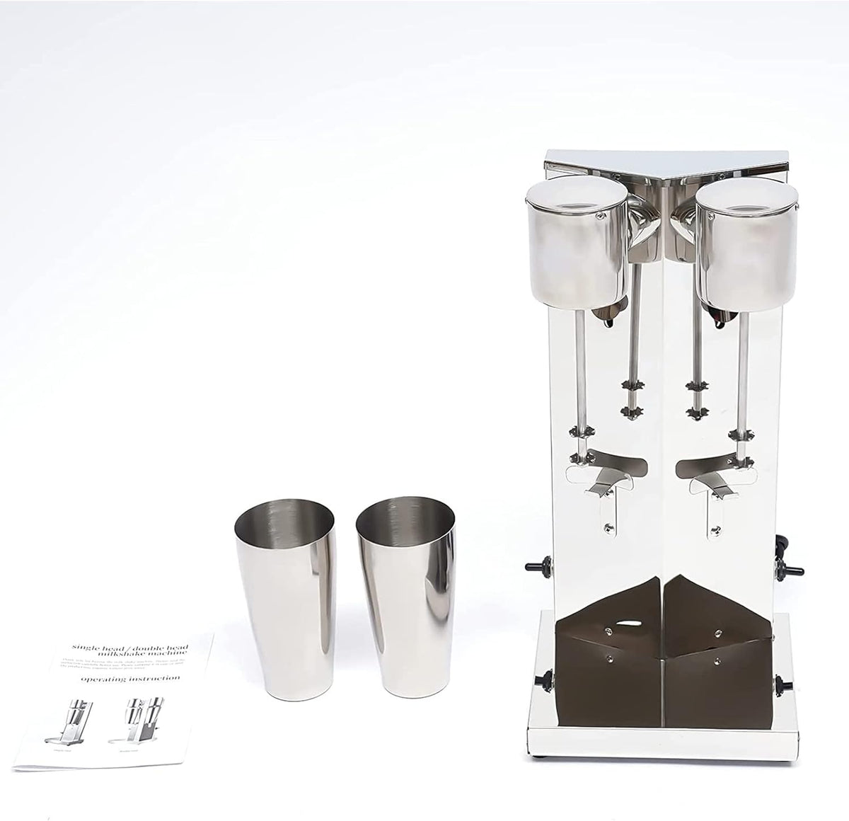 Blender Farih Commerciële melkschudmachine, met 2 roestvrijstalen bekers 800 ml /, 2 snelheden verstelbaar, Heads Mixer Drink Milk Shaker, Dubbel