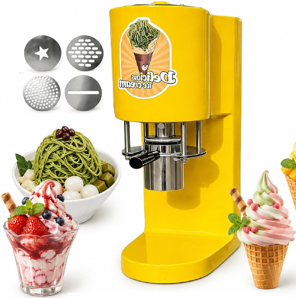 Sushangmao Ijsmachine Commerciële Spaghetti, 420 Ml Roestvrijstalen Reservoir, 80w Ijsmachine, Met 4 Vormen, Compacte Ijsmachine, Voor Cafés