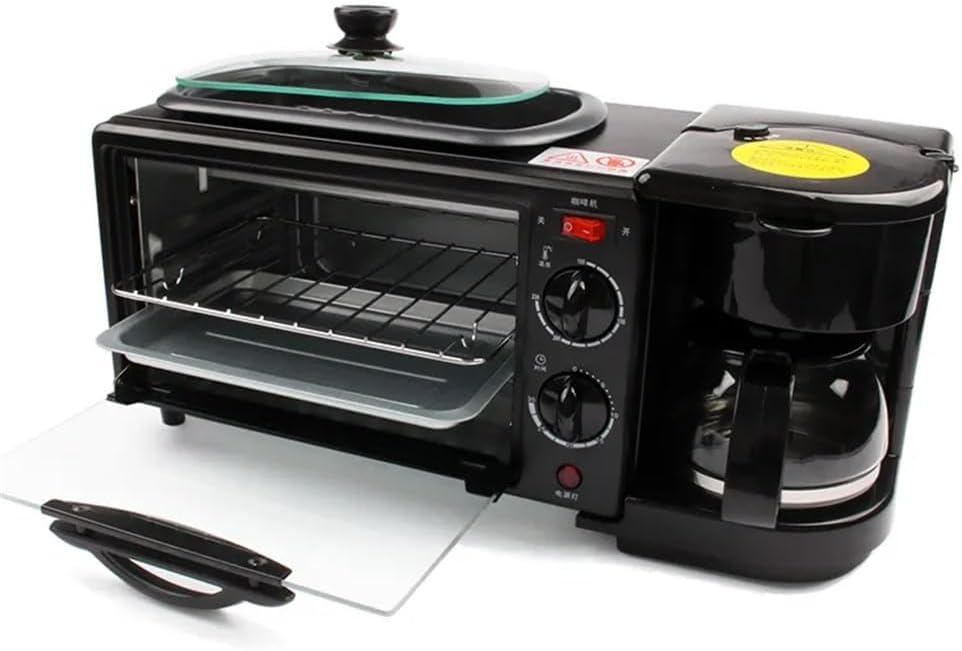 Yniyujkl Kookplaat 3, In-1 Ontbijtmachine: Filterkoffiezetapparaat, Teppanyaki, Oven, Broodoven, Pizzaoven, Eieromelet