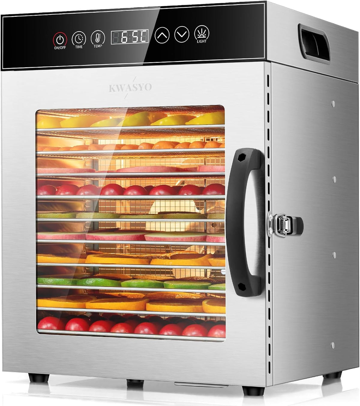 Kwasyo Voedseldroger Voedseldehydrator 12 trays, 750W roestvrijstalen dehydrator, met digitale timer en temperatuurregeling, voedseldroger UK