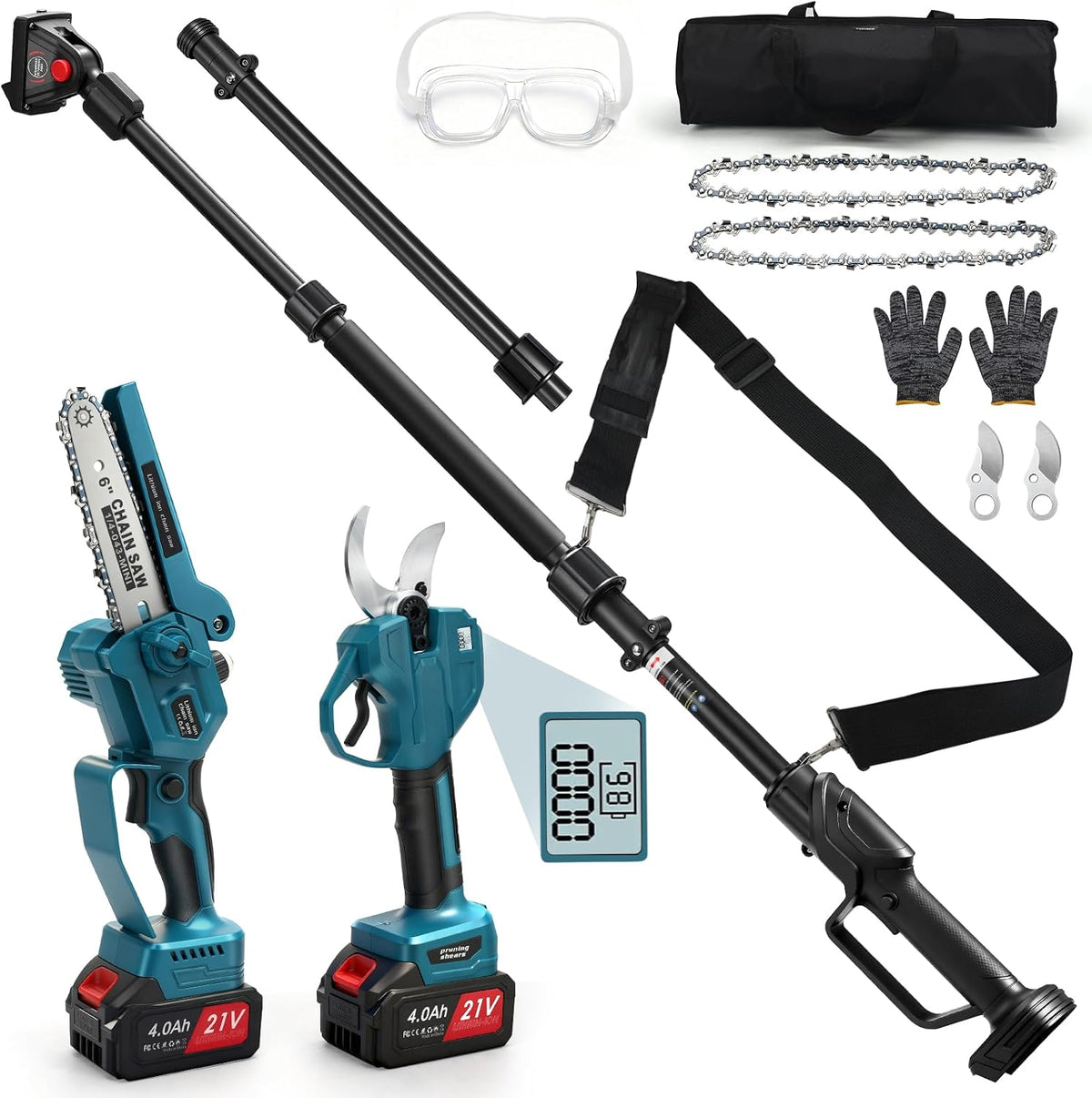 Kettingzag panthem 4-in-1 snoeischaar accu & 55 mm telescopische takkenschaar, met 2 x 4, set