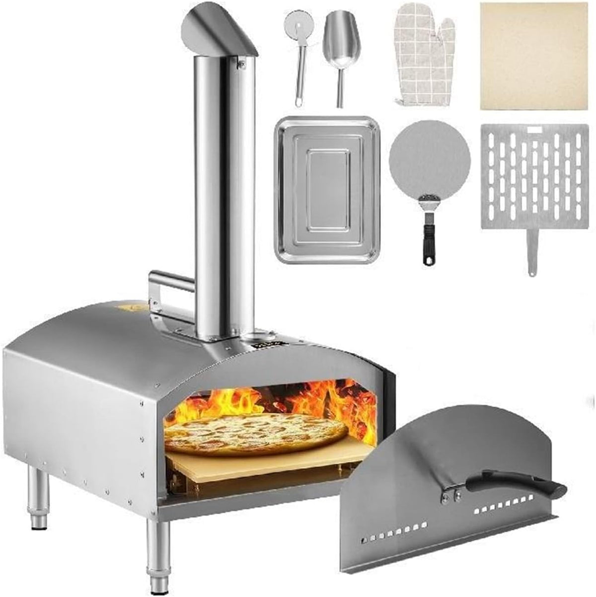 Shehuali Pizzaoven 12'Draagbare Pizza Oven Houtgestookte Food Grade Roestvrij, voor Outdoor BBQ Picknicks Bakken Pizza, brood, Garnalen, Worst